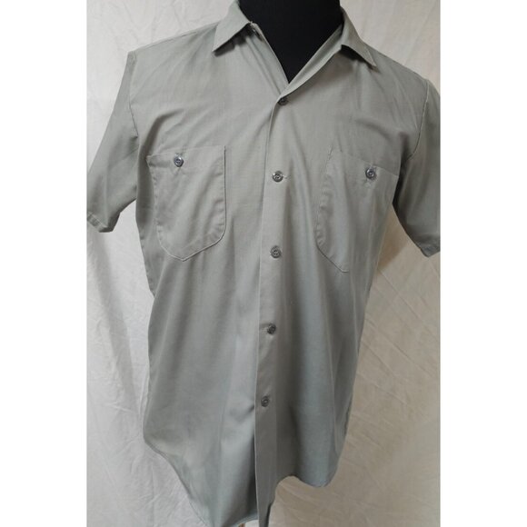 Sears 1970s Vintage Perma Press Short Sleeve Gray Button-Up Work Shirt M 15x15.5 - Picture 1 of 11